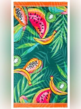 Reversible Cotton Blend Summer Fruit/Palm Fronds Beach Towel